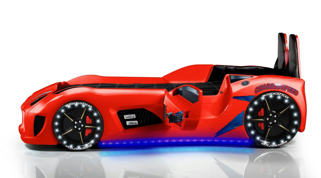 Pat masinuta Leclerc, Roșu, 235x60x130 cm