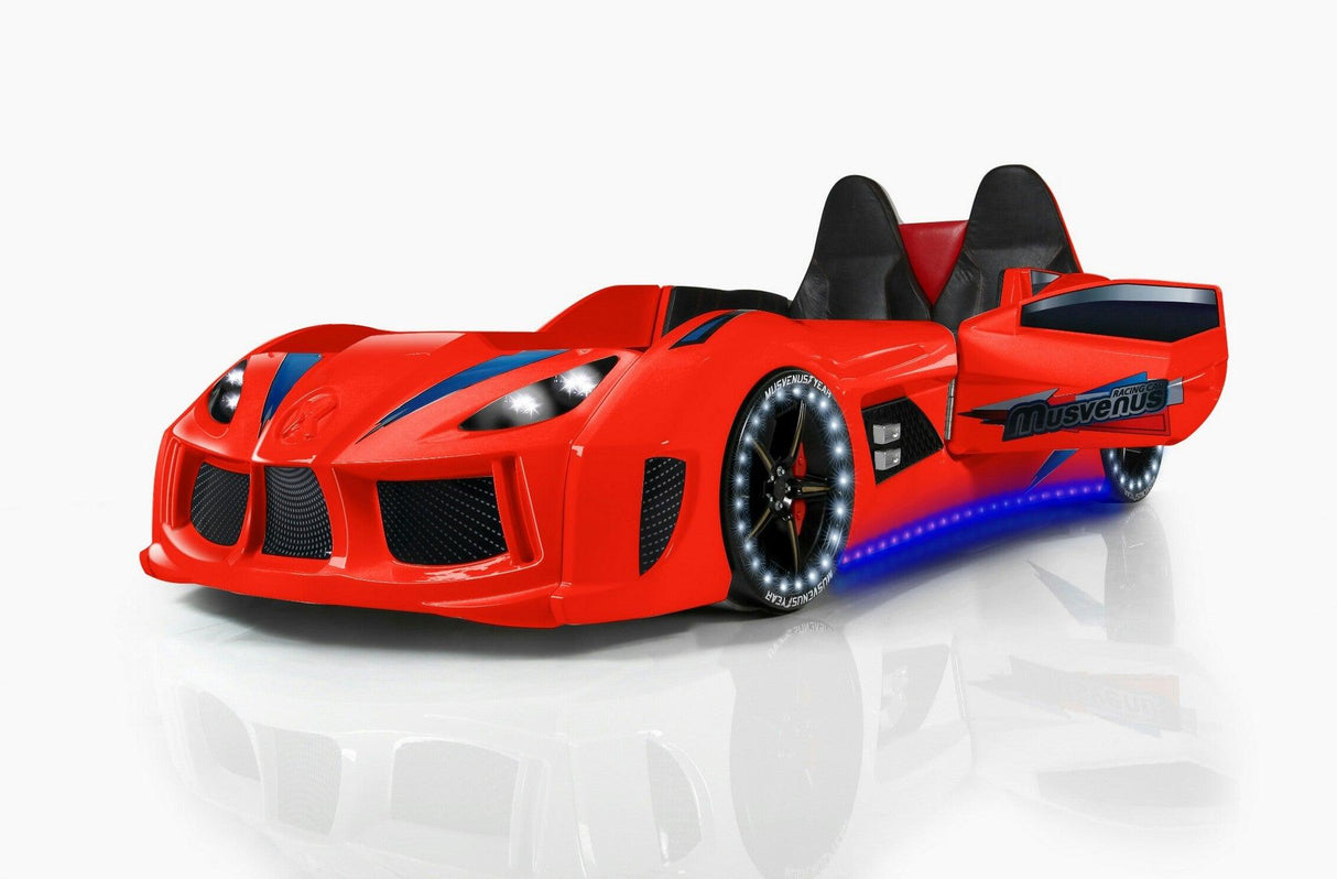 Pat masinuta Leclerc, Roșu, 235x60x130 cm