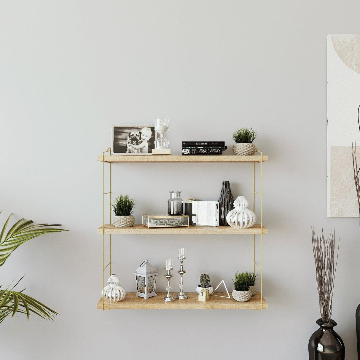 Raft De Bucatarie Bochum cu 3 Rafturi, Aur, 60 X 60 x 18 Cm