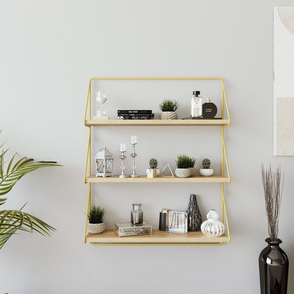 Raft De Bucatarie cu 3 Rafturi cadru Metal, Aur, 60 X 80 X 18 Cm