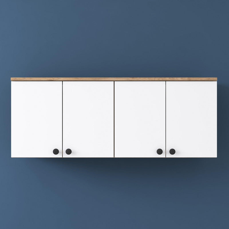 Raft de Bucatarie Nehir cu 4 Usi, Alb - Nuc, 120 X 47 X 42 Cm