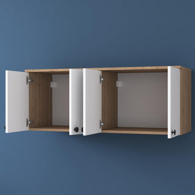 Raft de Bucatarie Nehir cu 4 Usi, Alb - Nuc, 120 X 47 X 42 Cm