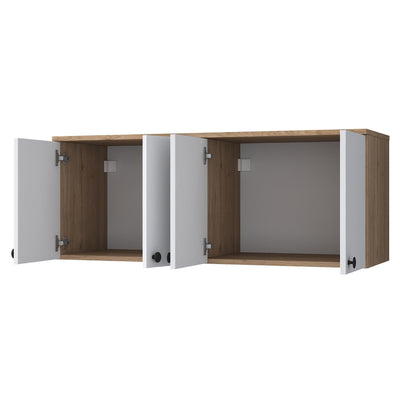 Raft de Bucatarie Nehir cu 4 Usi, Alb - Nuc, 120 X 47 X 42 Cm