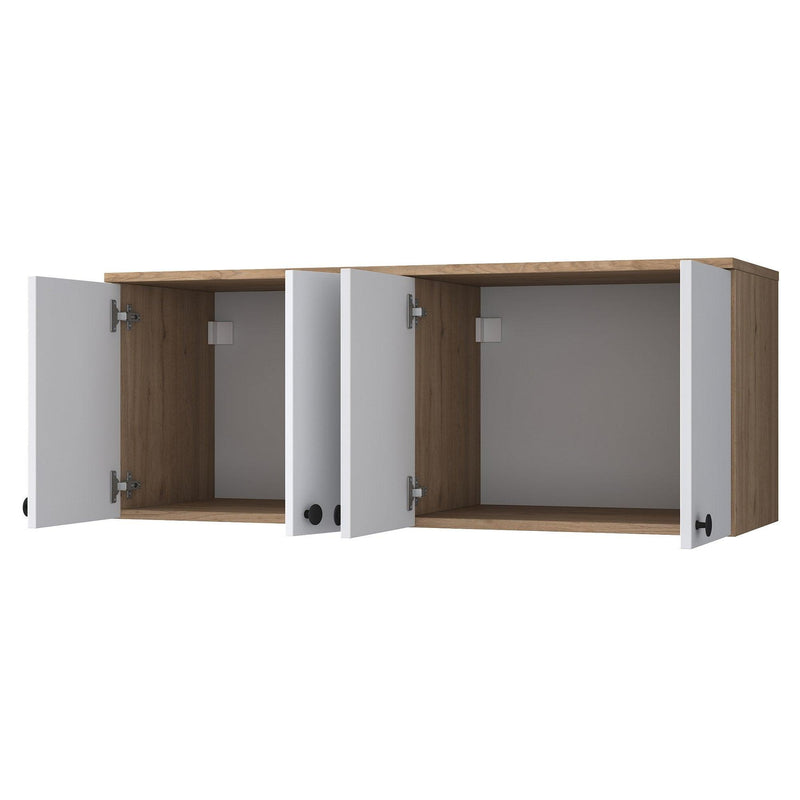 Raft de Bucatarie Nehir cu 4 Usi, Alb - Nuc, 120 X 47 X 42 Cm