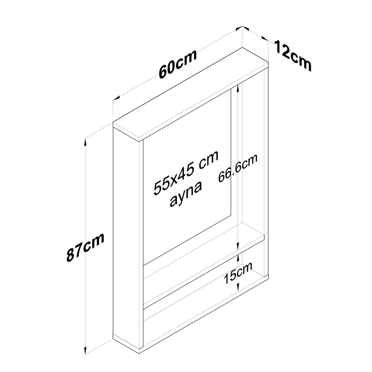 Raft de Perete cu Oglinda Selda, Nuc, 60 X 87 X 12 Cm