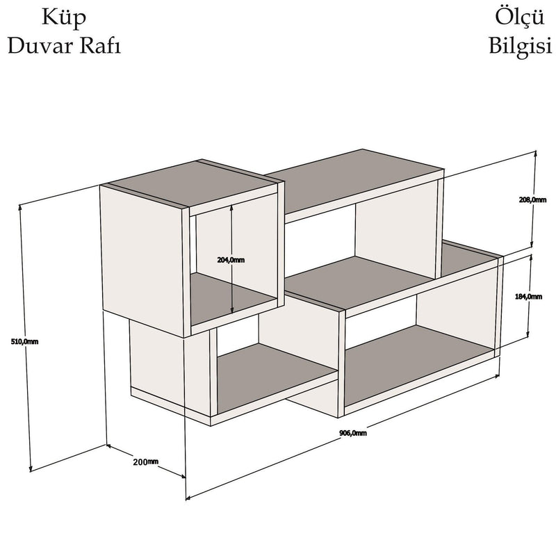 Raft de perete Domino, Antracit / Alb, 91 x 51 x 20 cm
