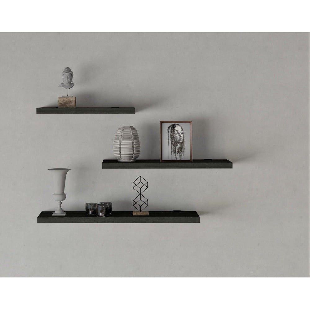 Raft de perete Leila, 3 Piese, Gri - Alb, 50x14 cm - Gri