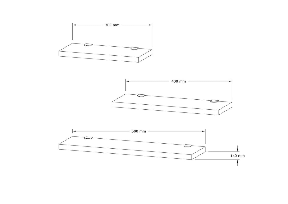 Raft de perete Leila, 3 Piese, Gri - Alb, 50x14 cm - Alb