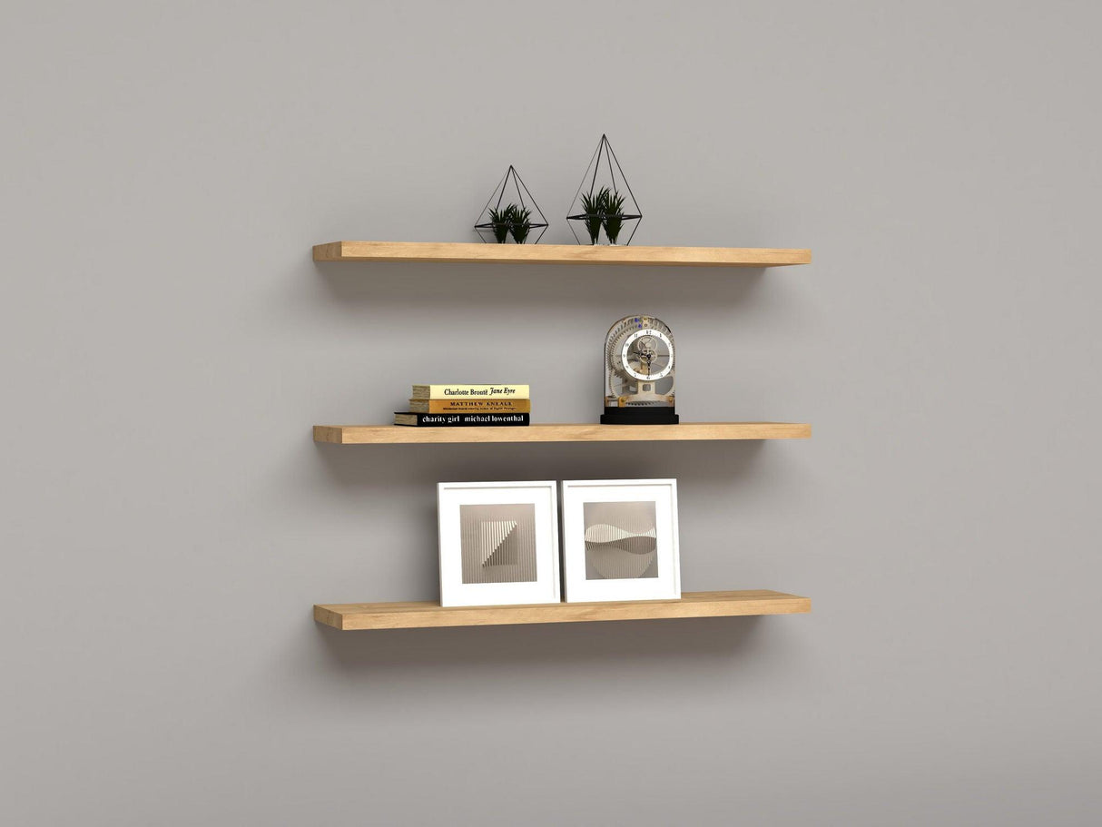 Raft de perete Muca, Stejar, 60 x 2 x 15 cm, 3 piese