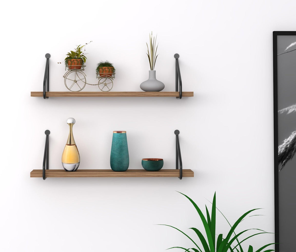 Raft de perete Reco, 2 Rafturi, Stejar, 60 x 2 x 12 cm