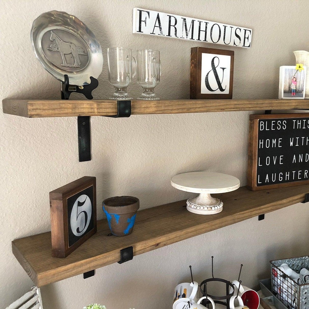 Raft decorativ de perete din lemn Kaptan, Negru, 60 x 16 x 14 cm