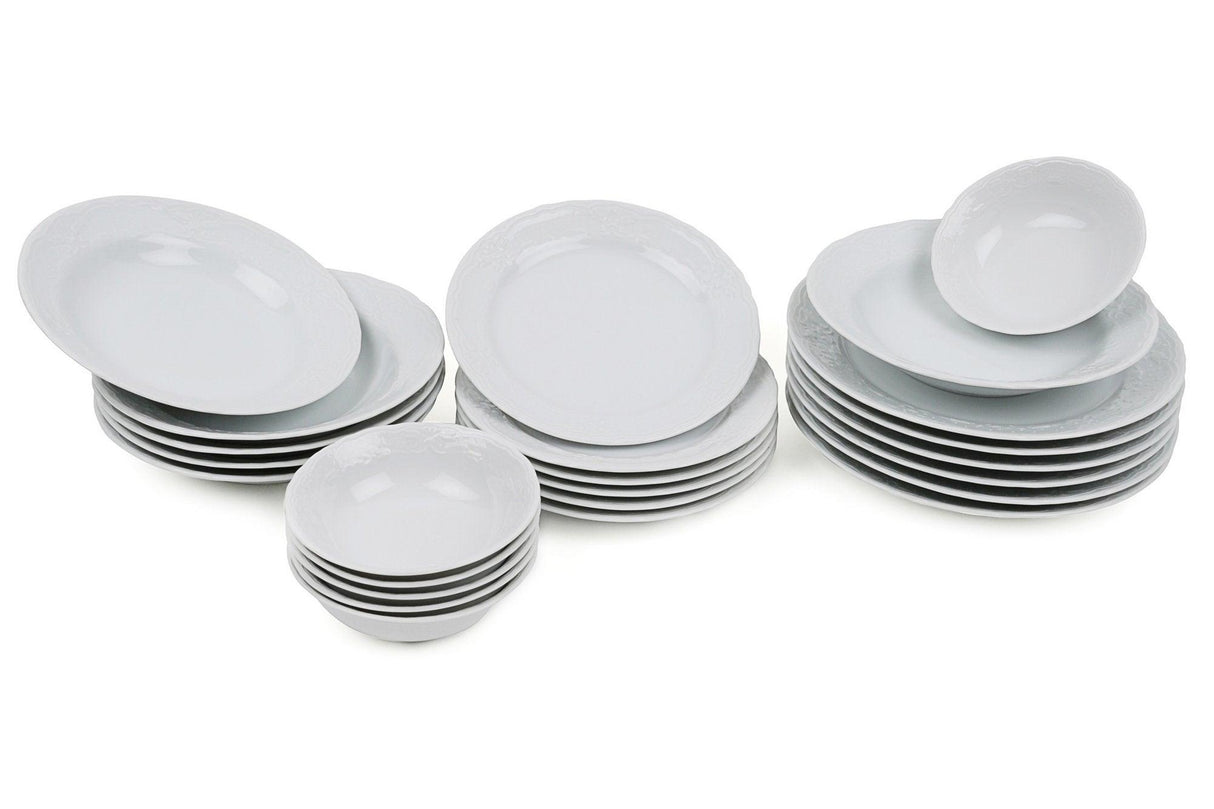 Serviciu de masa, 24 piese, Portelan, Alb