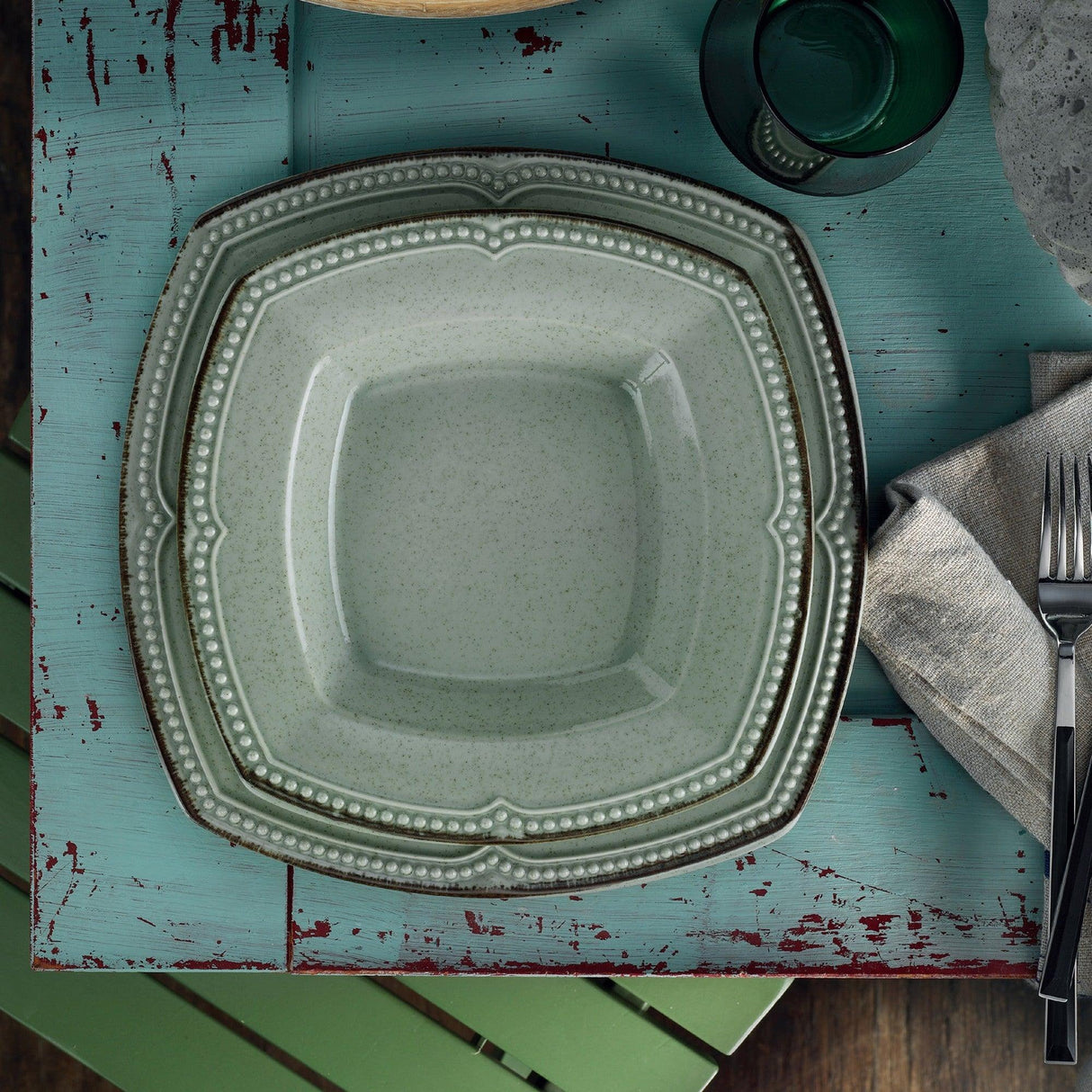 Serviciu de masa, 24 piese, Portelan, Verde