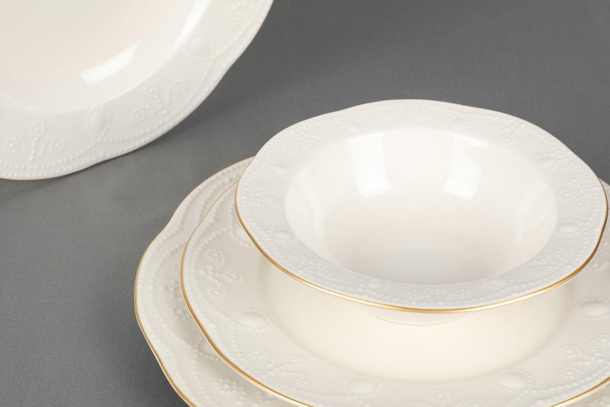 Serviciu de masa, 24 piese, Portelan, Crem - Auriu