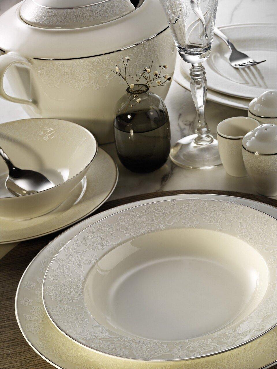 Serviciu de masa, 62 piese, Portelan, Alb
