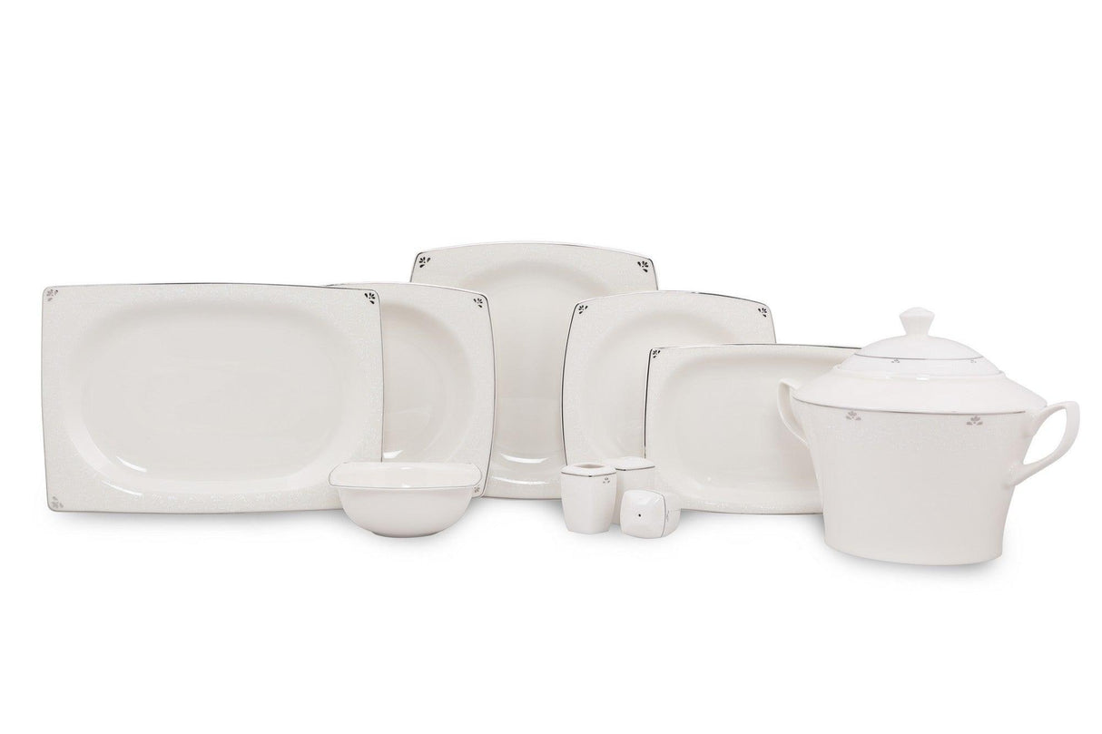 Serviciu de masa, 62 piese, Portelan, Alb - Argintiu