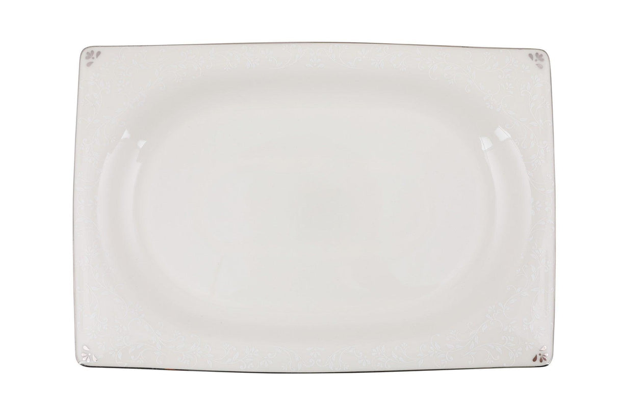 Serviciu de masa, 62 piese, Portelan, Alb - Argintiu