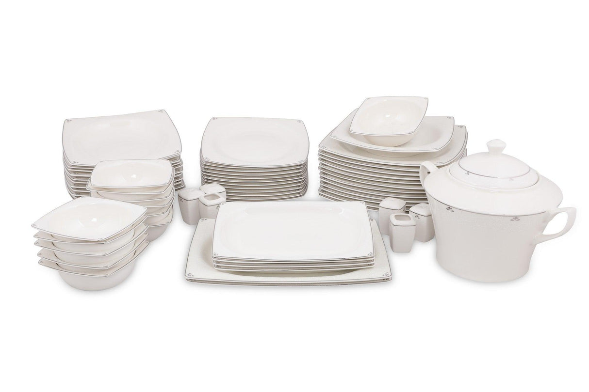 Serviciu de masa, 62 piese, Portelan, Alb - Argintiu