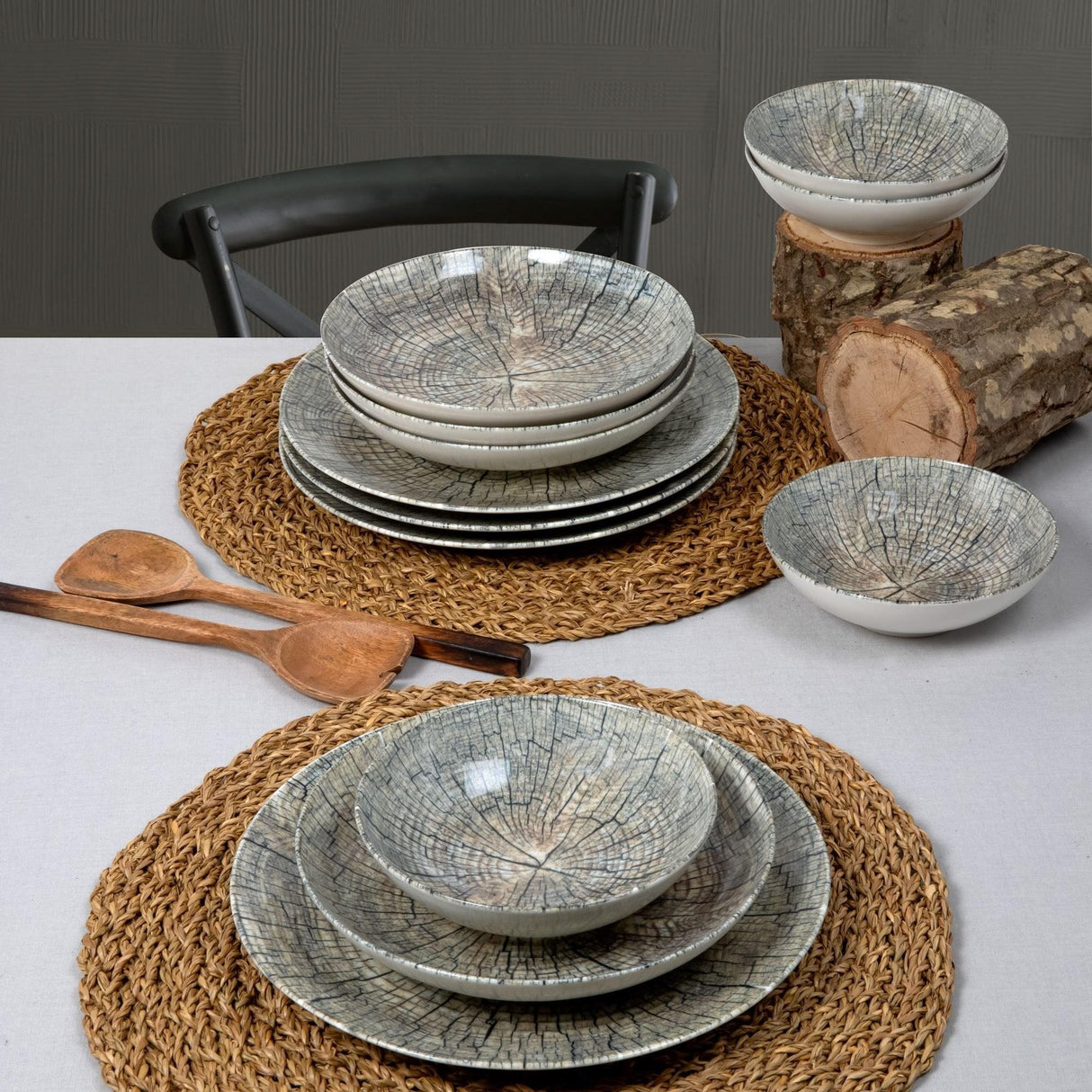 Serviciu de masa, Set 18 piese pentru cina,, Portelan, Lemn