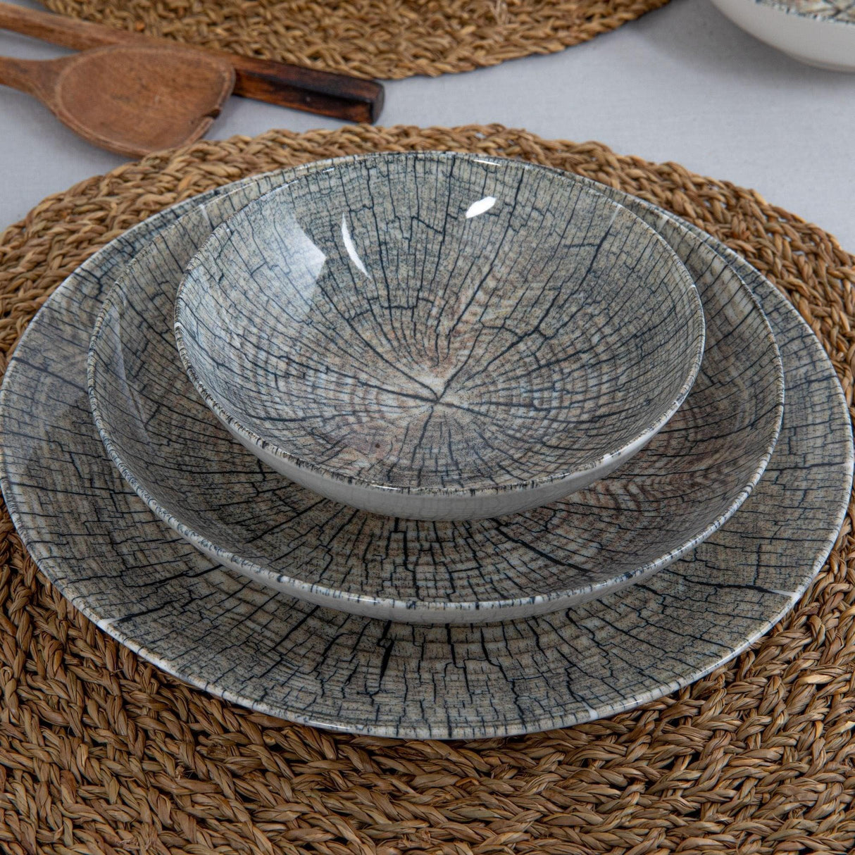 Serviciu de masa, Set 18 piese pentru cina,, Portelan, Lemn