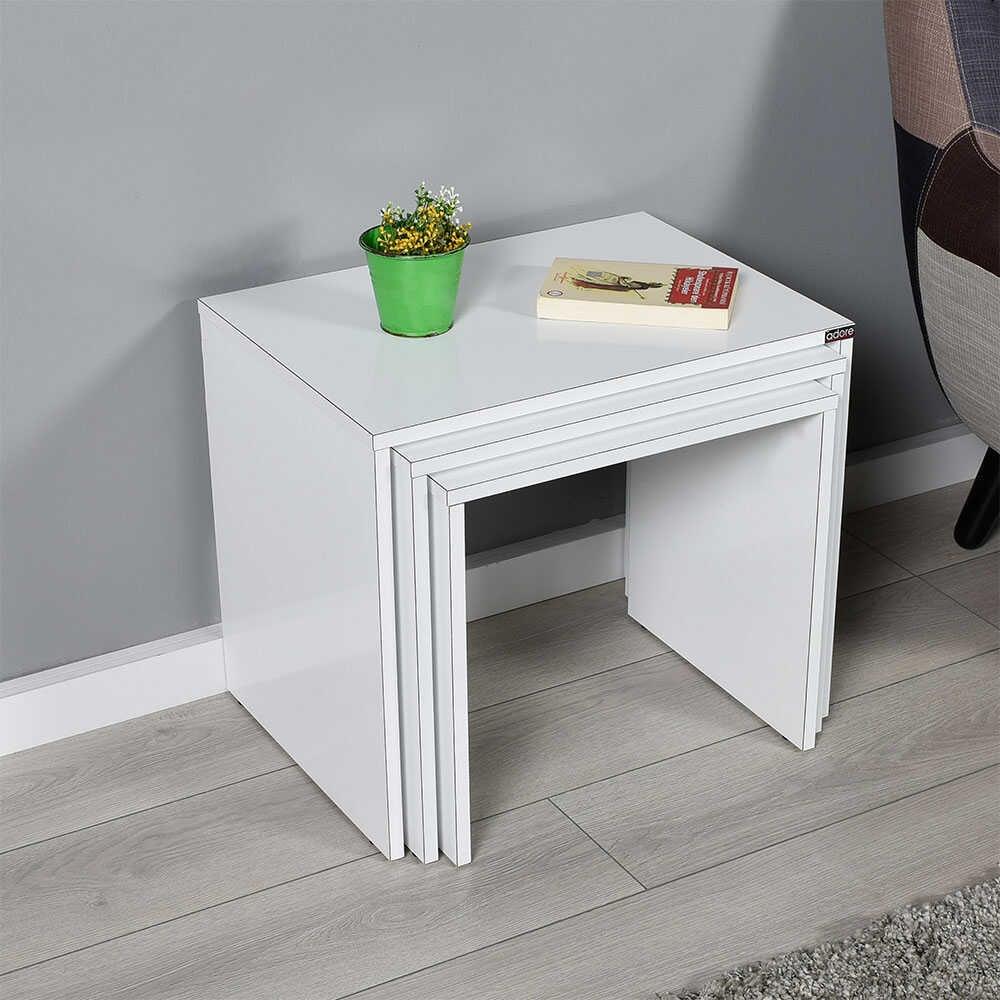 Set 3 Masute Cafea Zigon Adore, 55x47x40 cm - Alb