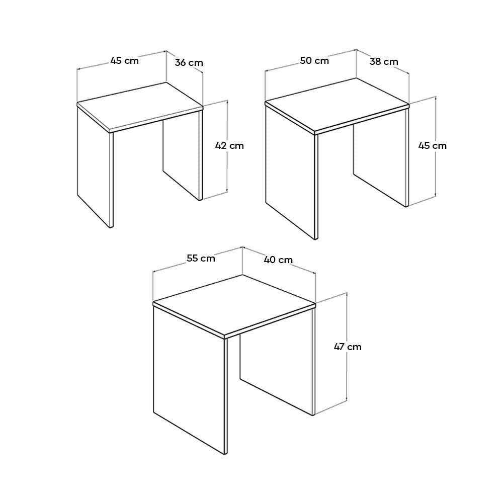 Set 3 Masute Cafea Zigon Adore, 55x47x40 cm - Galben