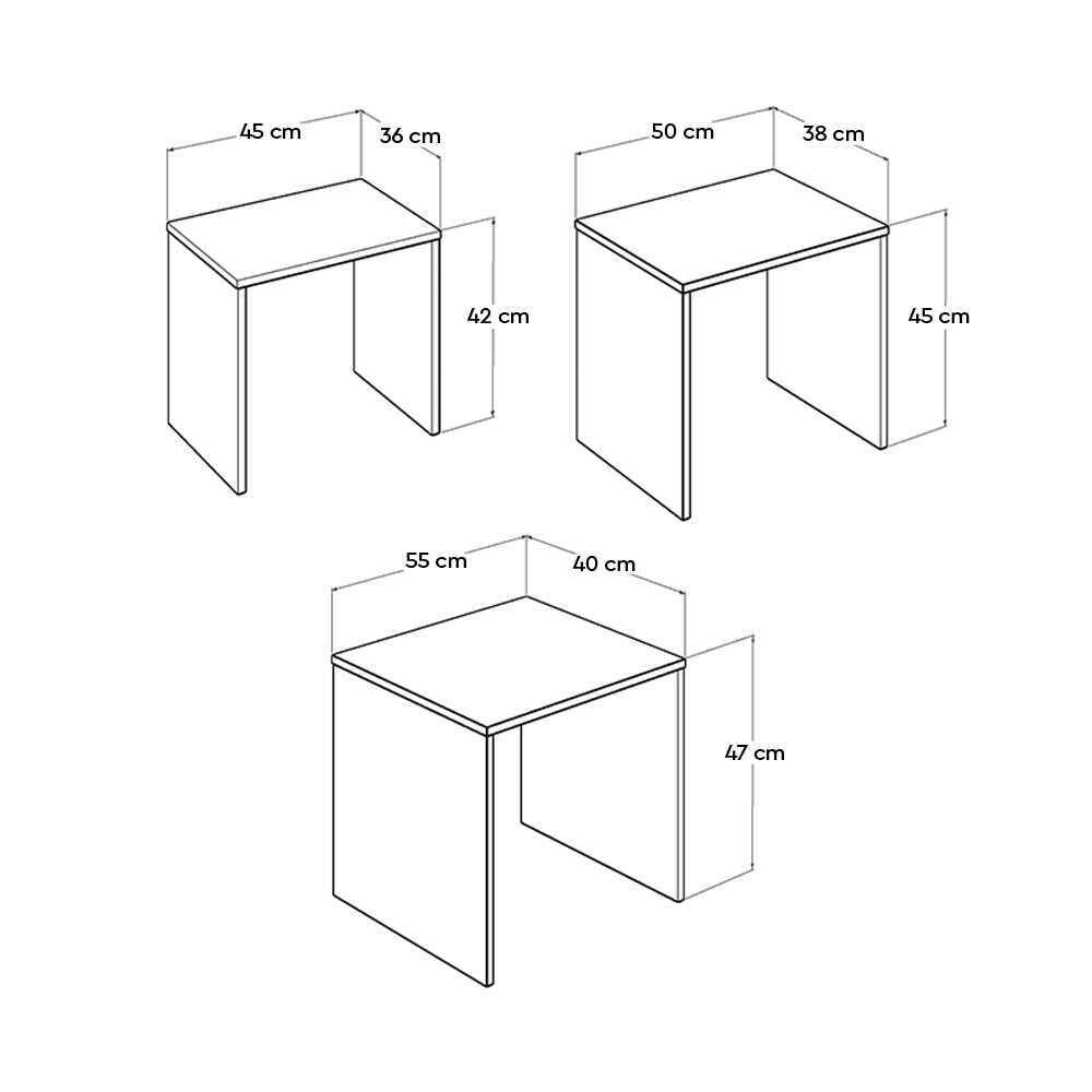 Set 3 Masute Cafea Zigon Adore, 55x47x40 cm - Natur