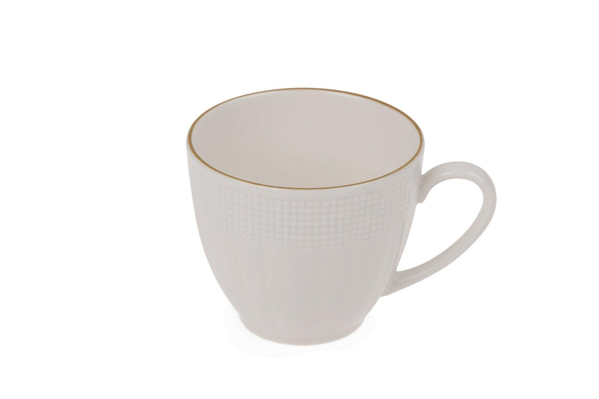 Set 6 cesti + 6 farfurii, 200 ml, Portelan, Alb - Auriu