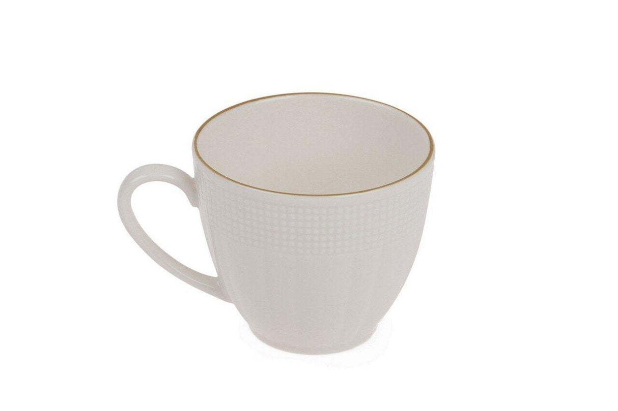 Set 6 cesti + 6 farfurii, 200 ml, Portelan, Alb - Auriu