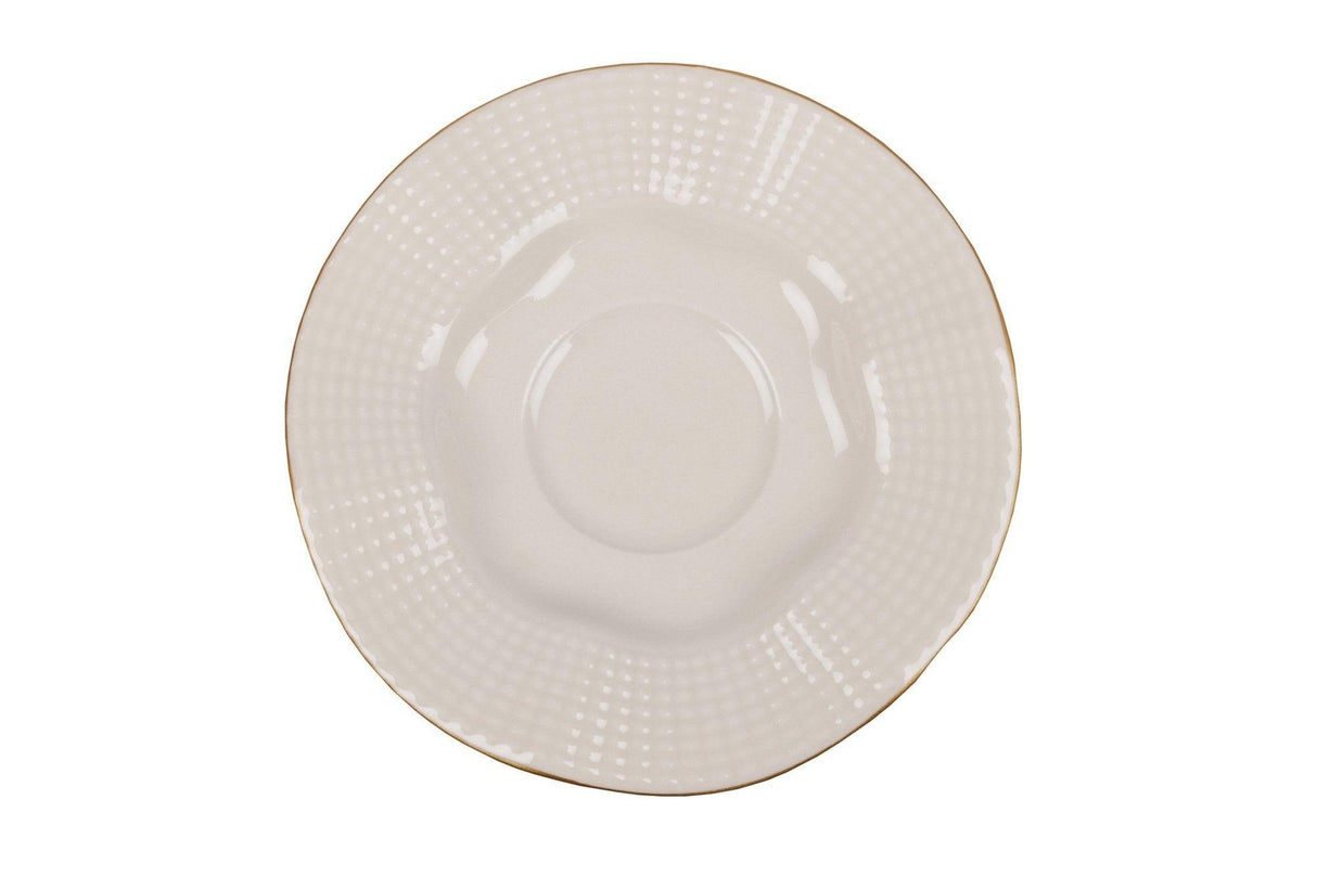 Set 6 cesti + 6 farfurii, Portelan, Alb - Crem