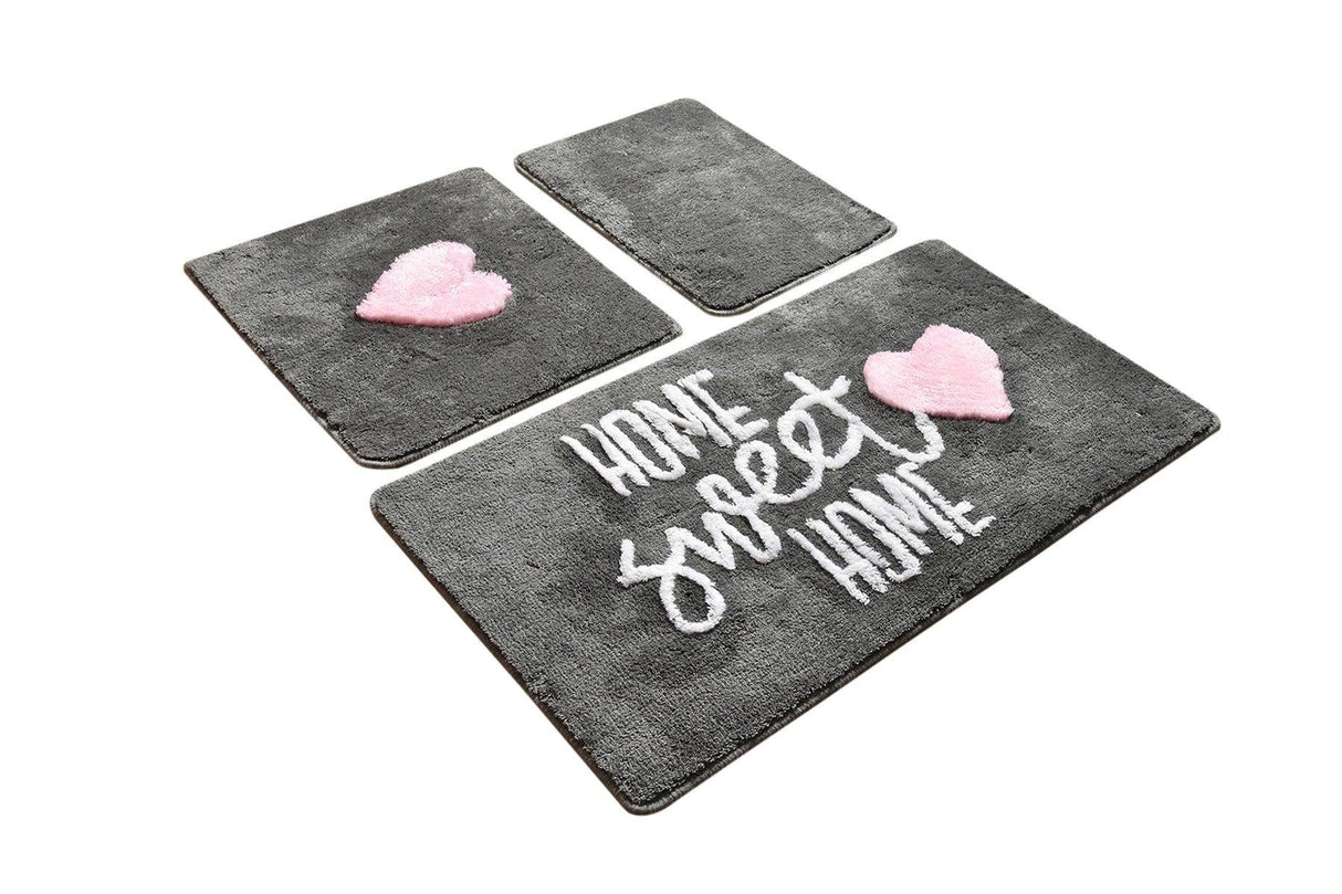 Set Covor de baie (3 bucăți), Gri - Roz