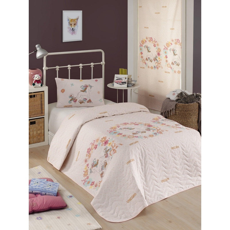 Set cuvertura matlasata single, Roz, 220x160 cm
