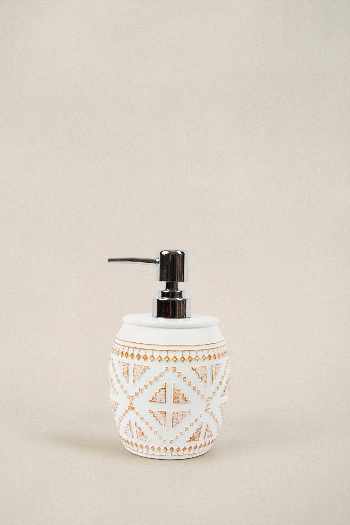 Set de Baie Lux Ella, Alb, Dozator de sapun, Perie, Suport de periuta de dinti, Sapuniera, Coș de Gunoi