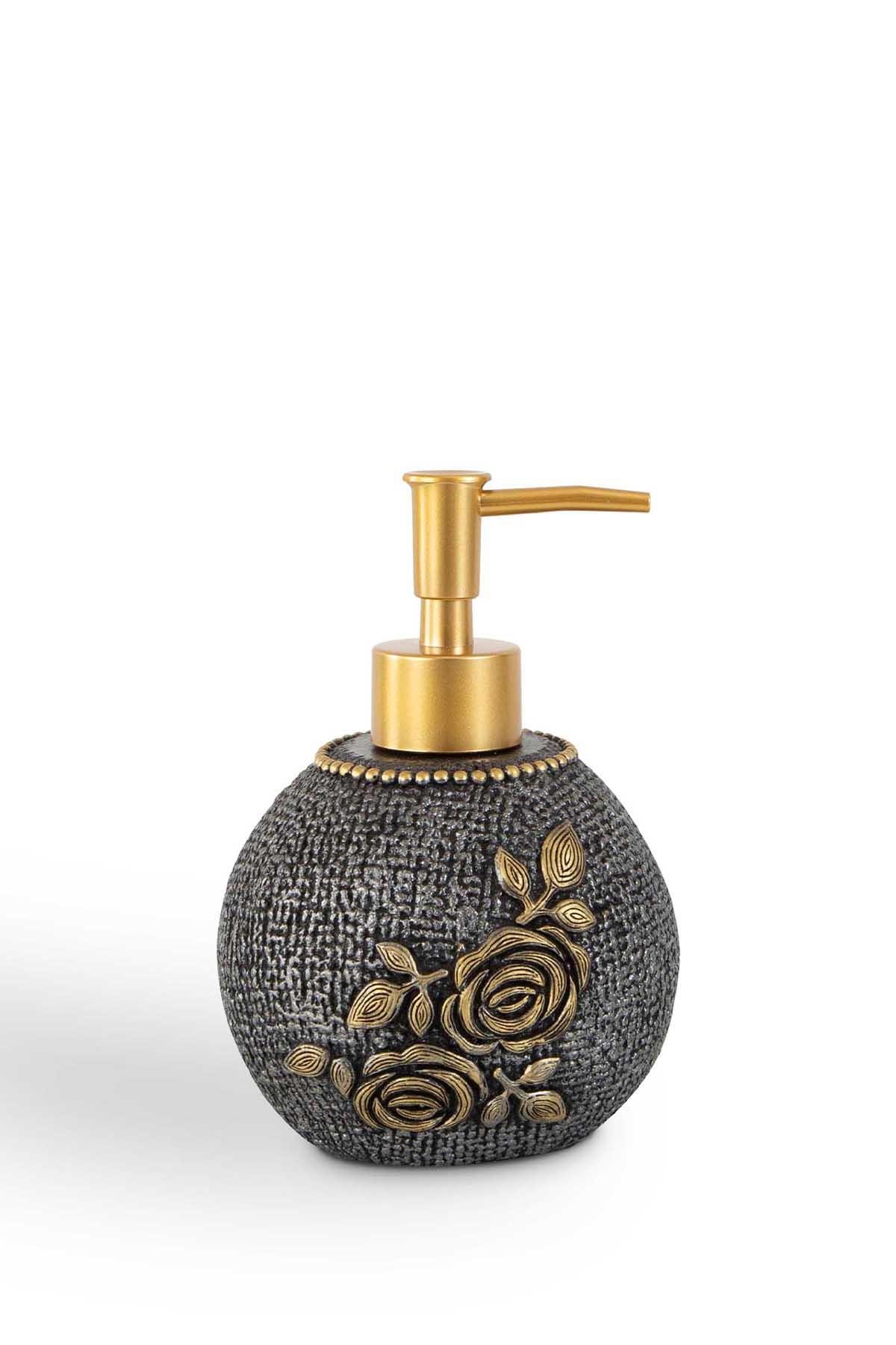 Set de Baie Lux Elvin, Gri, Dozator de sapun, Perie, Suport de periuta de dinti, Sapuniera, Coș de Gunoi