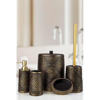 Set de Baie Lux Lane, Bronz, Dozator de sapun, Perie, Suport de periuta de dinti, Sapuniera, Coș de Gunoi