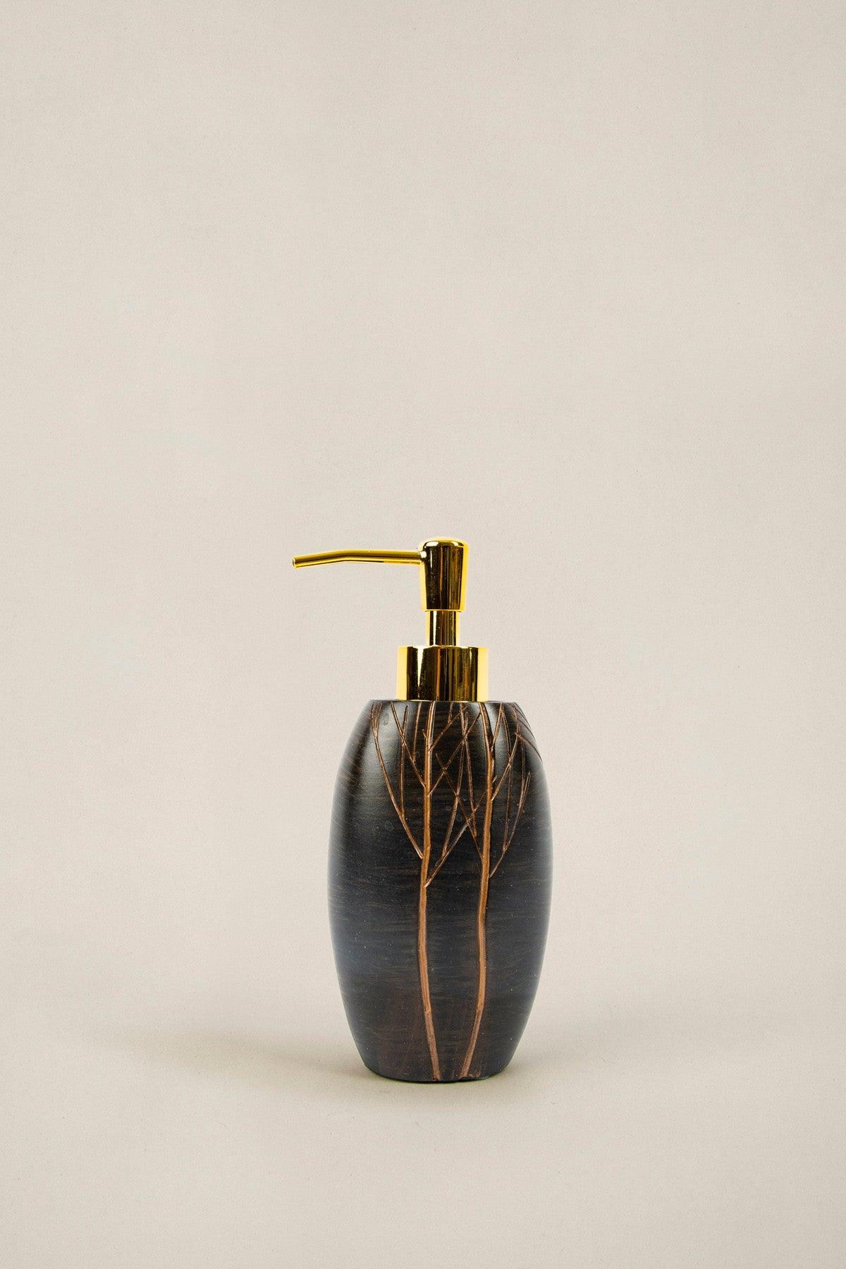 Set de Baie Lux Lioni, Maro, Dozator de sapun, Perie, Suport de periuta de dinti, Sapuniera, Coș de Gunoi