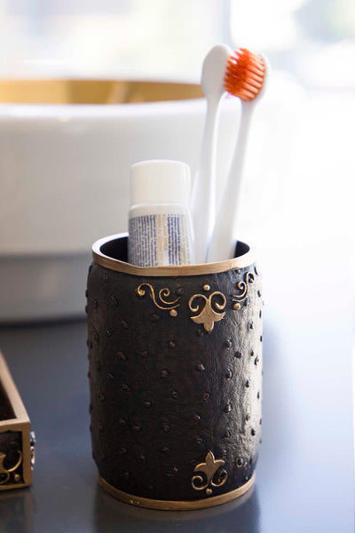 Set de Baie Lux Luxton, Negru, Dozator de sapun, Perie, Suport de periuta de dinti, Sapuniera