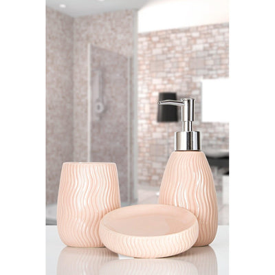 Set de Baie Lux Merlin, Roz, Dozator de sapun, Suport de periuta de dinti, Sapuniera