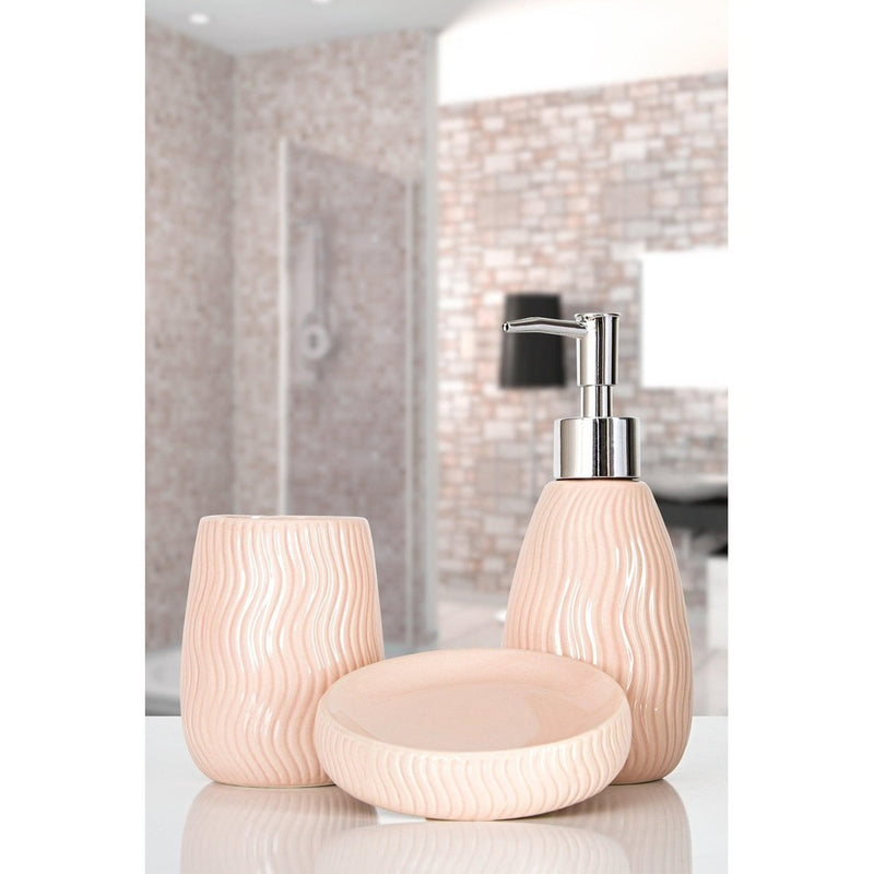 Set de Baie Lux Merlin, Roz, Dozator de sapun, Suport de periuta de dinti, Sapuniera