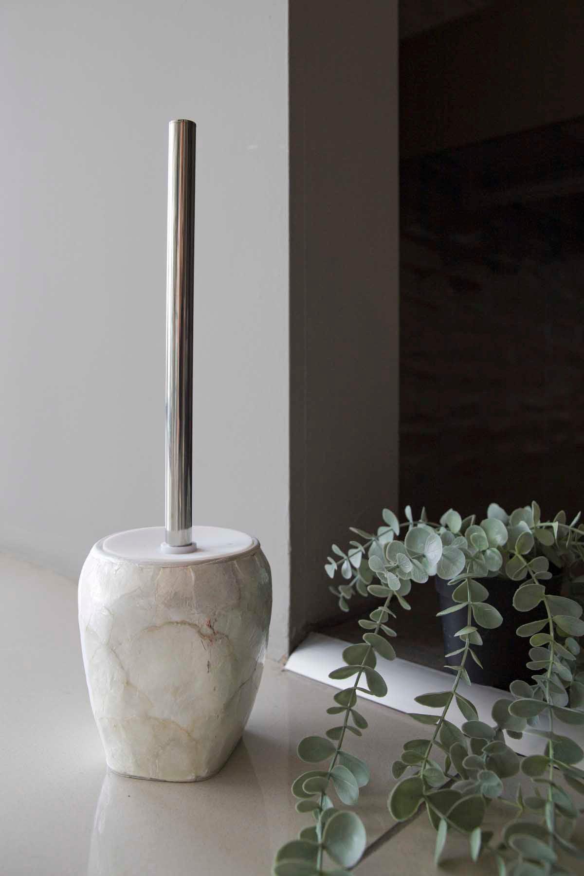 Set de Baie Lux Sedef, Alb, Dozator de sapun, Perie, Suport de periuta de dinti, Sapuniera