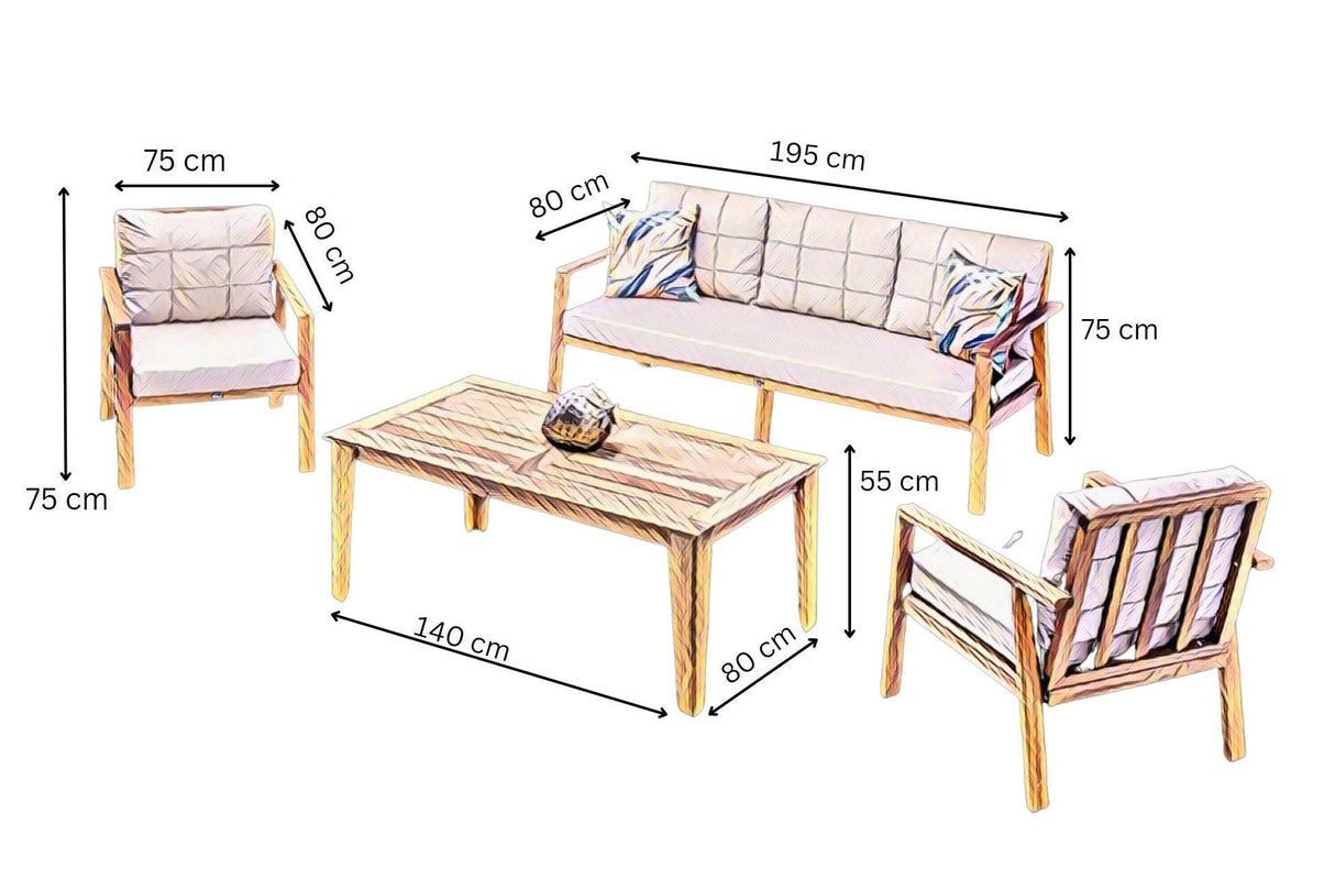 Set De Lounge De Grădină Artemis Wood, Maro, 195X75X80 Cm