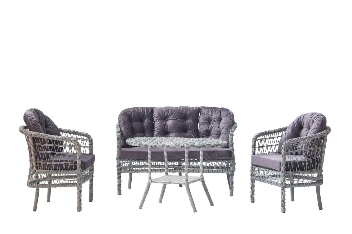 Set De Lounge De Grădină Rattan (1+1+2), Alb, 4 piese