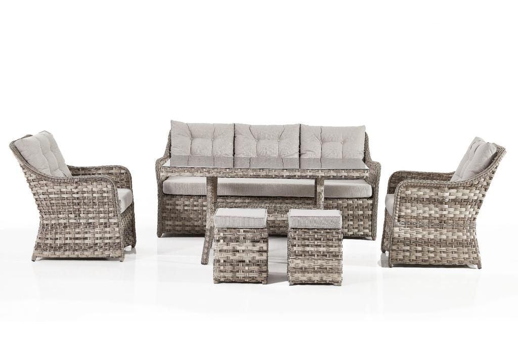 Set de lounge de grădină Vivaldi, 6 bucati, Crem, Rattan, 187 x 80x 80 cm