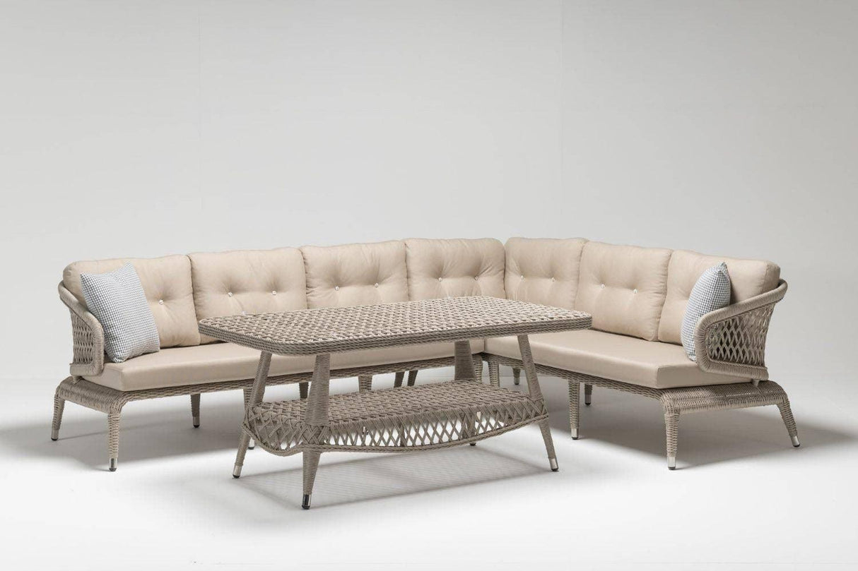 Set De Lounge De Grădină Zambak, Crem, 250X67X82 Cm