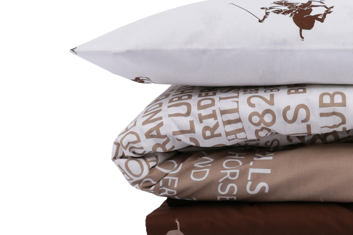 Set Lenjerie de pat double, Maro, 220 x 200 cm,100% Bumbac Ranforce