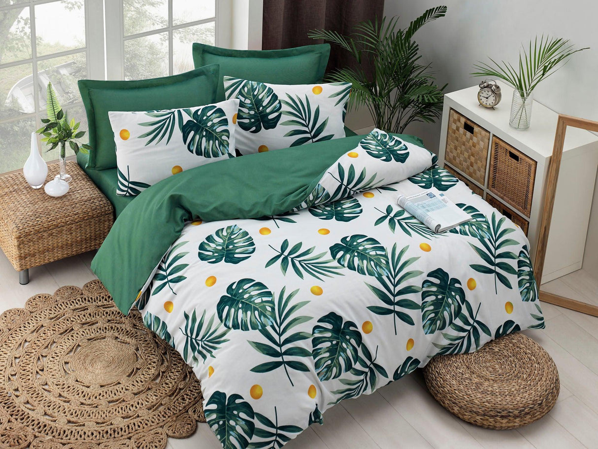 Set Lenjerie de pat double, Verde, 220 x 200 cm,65% Bumbac / 35% POLYESTER