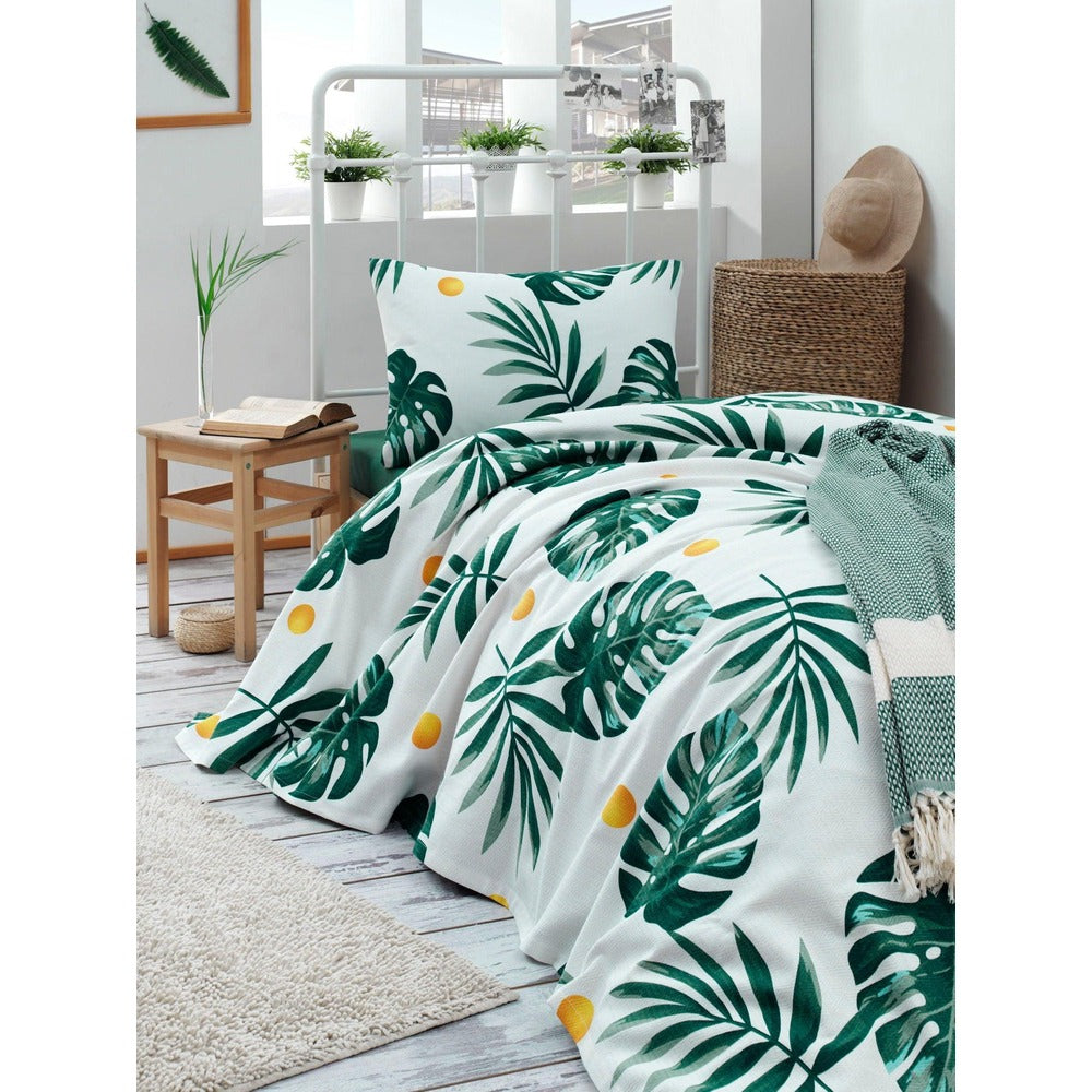 Set Lenjerie de pat single Palm, Alb, 160x235 cm