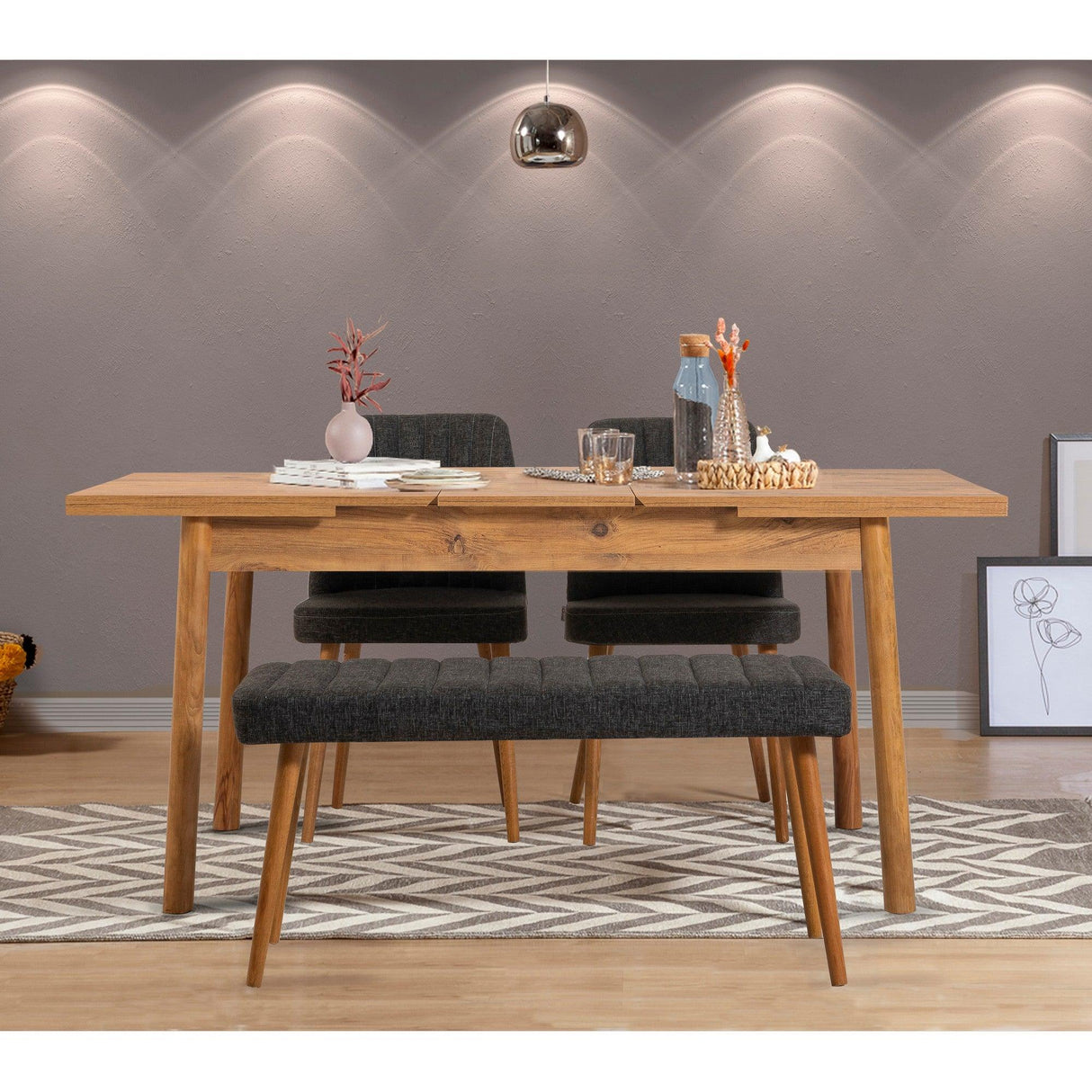 Set Masa Bucatarie și scaune (4 bucăți) Santiago 1053, Stejar, 120x75x75 cm