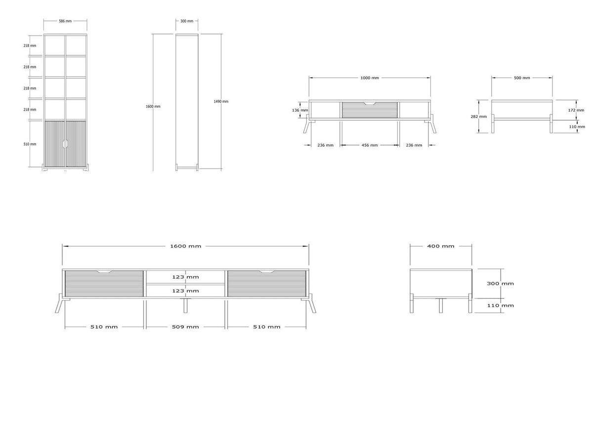 Set Mobila Sufragerie Siena, Stejar, 3 piese, Comoda Tv - Biblioteca - Masuta de Cafea