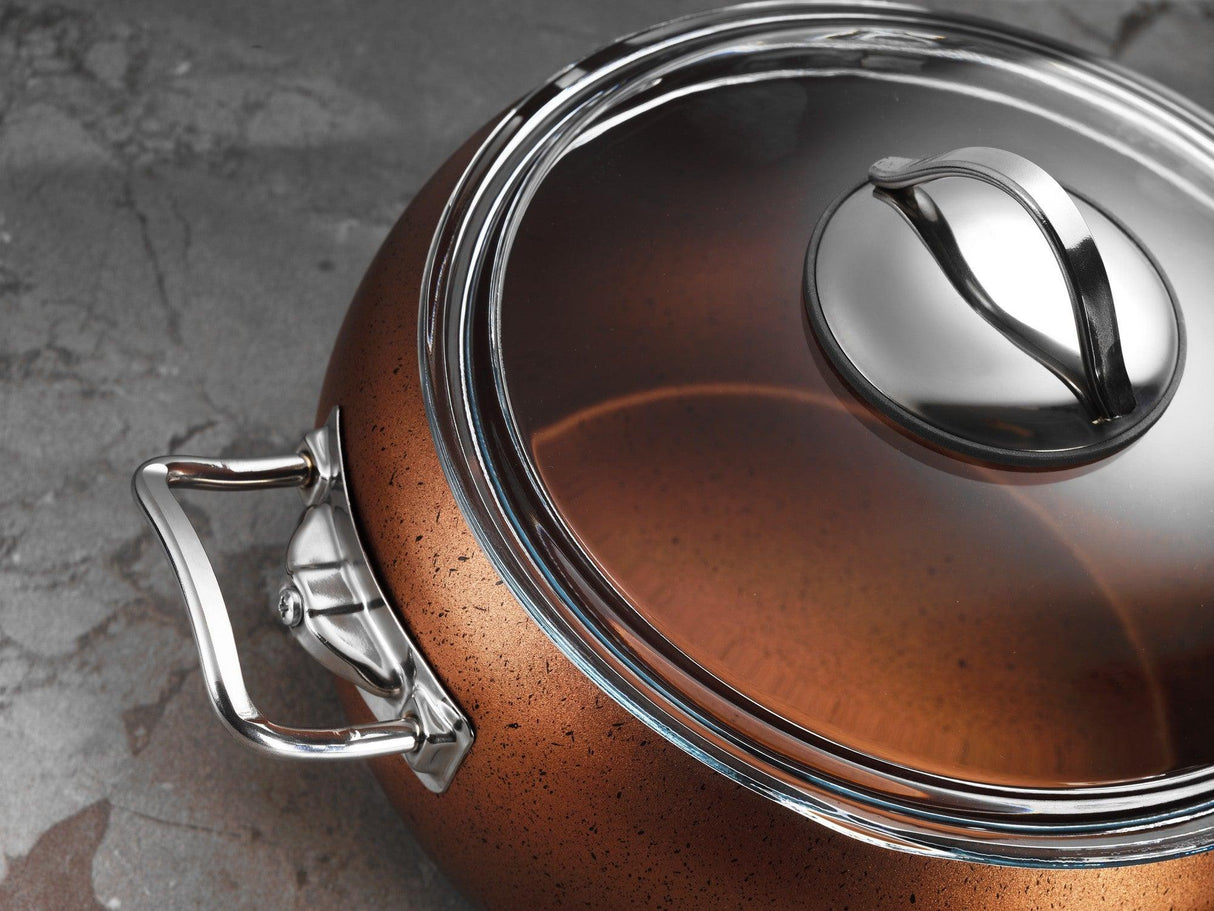 Set oale si tigai, 7 piese, Kutahya Porselen, Aluminiu - Sticla, Maro